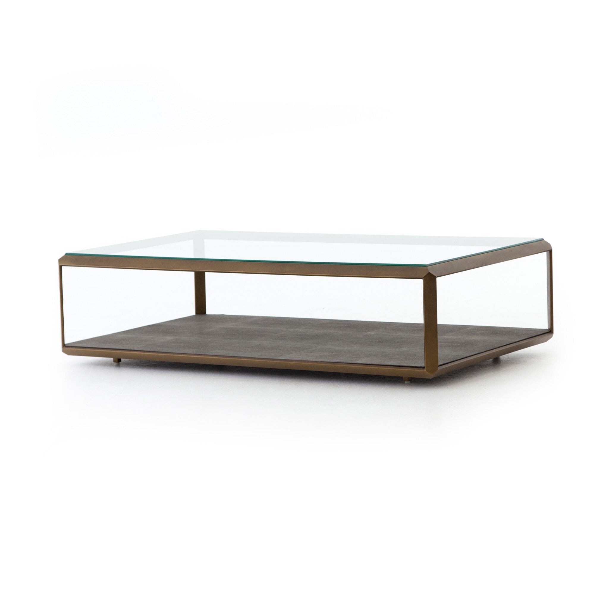 Shagreen Shadow Box Coffee Table, Tempered Glass